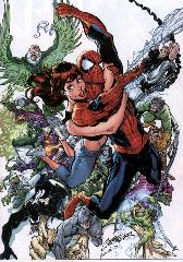   Represente : Spider-man, MJ, Le Vautour, Boufon Vert, Dr Octopus, Rhino, Venom  Spider-man Auteur : J. Scott Campbell 2222x1557